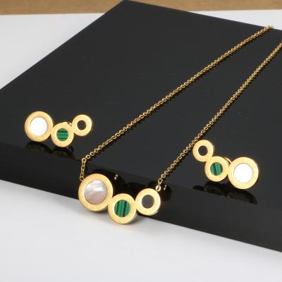 China TRENDY Fashion Women Jewelry Set Malachite Roman Numeral Necklace For Women Jewelry Set Luxury Gift Black/White Stud Earring for sale