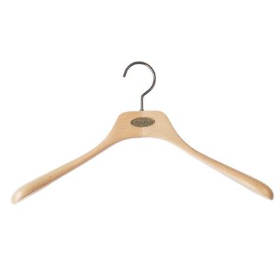 China Clothes Stores Black Luxury Rubberized Wide Shoulder Clothing Store Brand Wooden Coat Hangers for sale