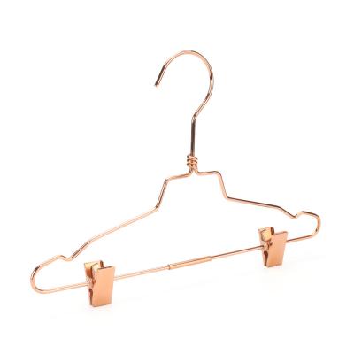 China Hot Everyday Use Amazon Rose Gold 12 Inch Metal Wire Hanger With Clips For Kids Clothes for sale