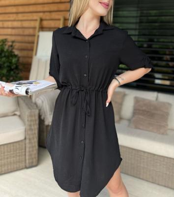 China New Anti-static Summer Solid Color Shirt Dress Button Neck Hot Dress for sale