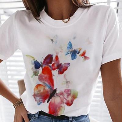 China 2022 Custom Short Sleeve Casual Round Neck T-shirt Print Floral Print Anti-wrinkle Summer Short Sleeve T-shirt for sale