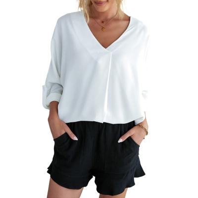 China Hot Selling Anti-Wrinkle Spring V-Neck Work Tops Women And Summer Women's Chiffon Tops for sale