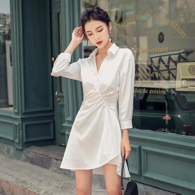 China Autumn Business Long Sleeve Elegant Shirt Dress Sense Design Ruffle Mini Short Dresses For Office Anti-Static Formal Casual Ladies for sale