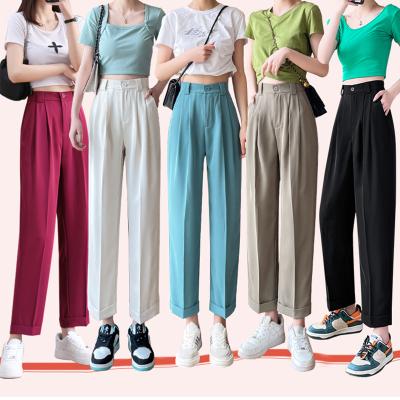 China Custom Anti-wrinkle Autumn High Waist Women Loose harem suit stretch pants with belt office ladies female casual formal straightrousers for sale