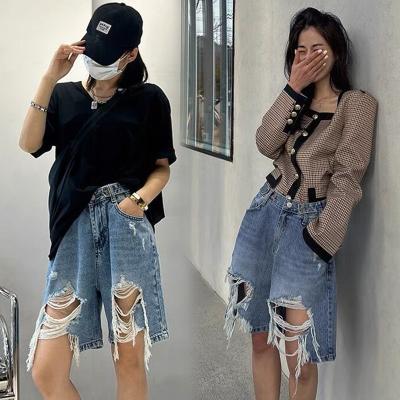 China Breathable Fashion Streetwear Women's Casual Denim Jean Ripped Shorts Blue Jeans Shorts Quarter Pants for sale