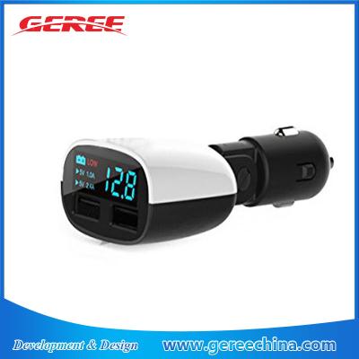 China Dual USB 5V 2.4A and 5V 1A Car Charger Adapter with LCD Screen Display QC019 for sale