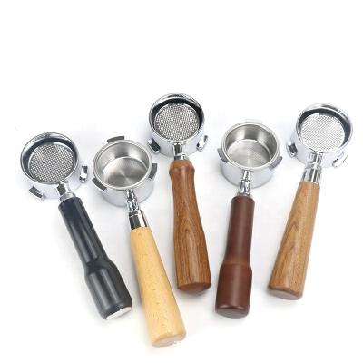 China Wholesale Promotional Stocked 49/51/54/58MM Bottomless Portafilter Espresso Coffee With Wooden Handle For Sale for sale