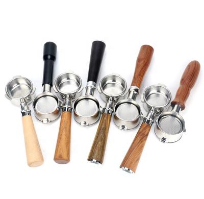 China Stocked bartender tools coffee accessories 51/54/58 mm bottomless portafilter wooden handle height 51mm for sale