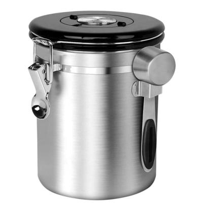 China Morden Factory Stainless Steel Canister 250/500/750g Sugar Food Containers Coffee Bean Tea Airtight Canister with CO2 Valve and Spoon for sale