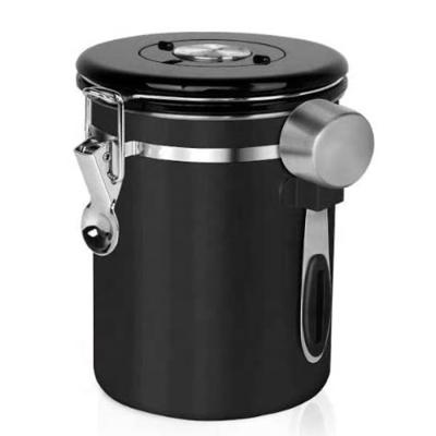 China Morden Stainless Steel Airtight Coffee Canister with Built-in Co2 Wheel Valve and Scoop and Date Tracking Gunmetal Color for sale