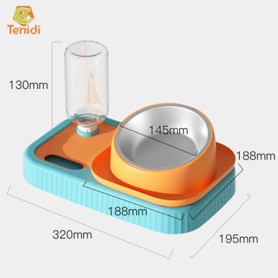 China Cat Automatic Feeder Double Bowl Viable 2 in 1 Drinking Water Dispenser Dog Food Container Raised Cat Bowl Pet Water Feeding for sale