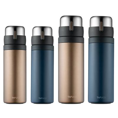 China Hot Selling PORTABLE Insulated Stainless Steel Mugs Vacuum Thermo Cup Water Bottles With Strainer for sale