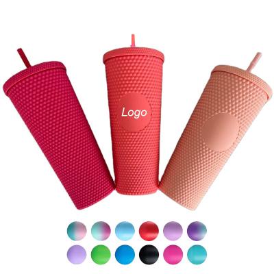 China Custom Plastic Double Wall Studded Tumbler Stocked Blings Pastel Tumblers Coffee Mugs Mug Supplier With Lid And Straw en venta