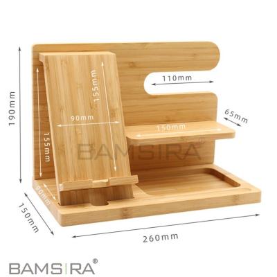 China Sustainable Sustainable Wooden Table Top Storage Box Bamboo Desk Organizer With Phone Holder for sale