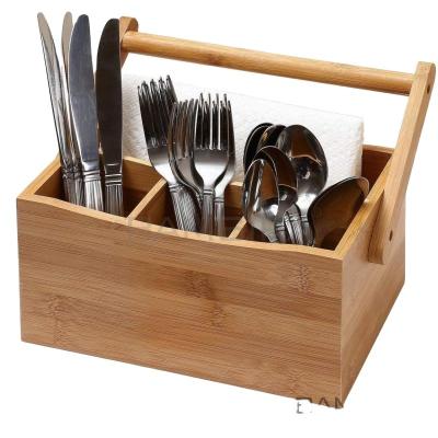 China Sustainable Bamboo Utensil Flatware Cutlery Cart Rack With Handle for sale