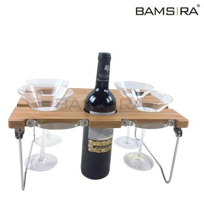 China Sustainable Picnic Bamboo Wine Bottle and Glass Holder /Bamsira_Factory for sale