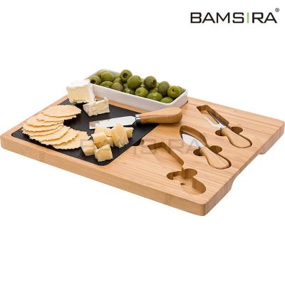 China Sustainable Sustainable Bamboo Cheese Board With Cutlery Knife Set / Bamsira_Factory for sale