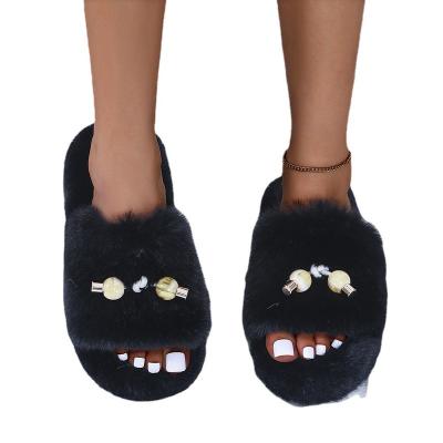 China Lightweight Women Fashion Winter Warm Home Shoes Soft Plush Furry Open Toe Women'S Bedroom Cute Furry Slippers for sale