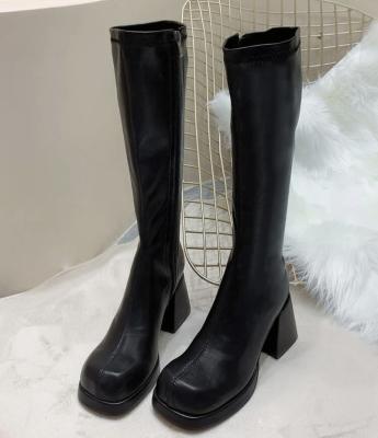 China 2020 New Arrival Fashion PU Genuine Leather Synthetic Fur Cushioning Chunky Heeled Classic Boots For for sale