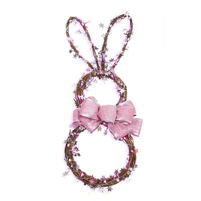 China Wholesale Durable Easter Bunny Decoration Glitter Rattan Rabbits With Led DIY Light Hanging Ornaments For Easter Party for sale