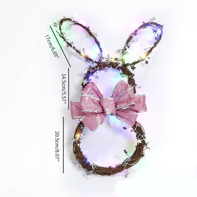 China 50cm Popular New Arrival DIY Handmade Rattan Bunny Hanging Decorations With Glitter LED Light For Easter Party for sale