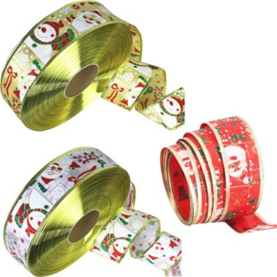 China Christmas Deoration 2M/Pack Santa/Snowman Christmas Silk Ribbon with Yarn Edge Decoration for sale