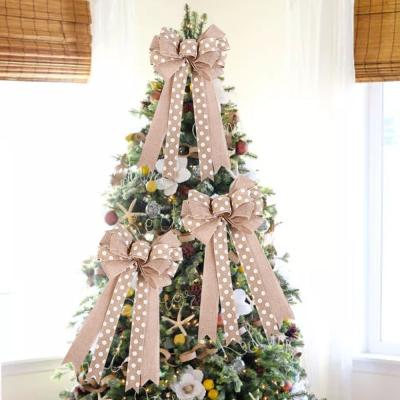 China Eco-friendly Handmade Christmas Burlap Ribbon Bow Christmas Tree Bowknot Pendant Craft For Christmas Decoration for sale