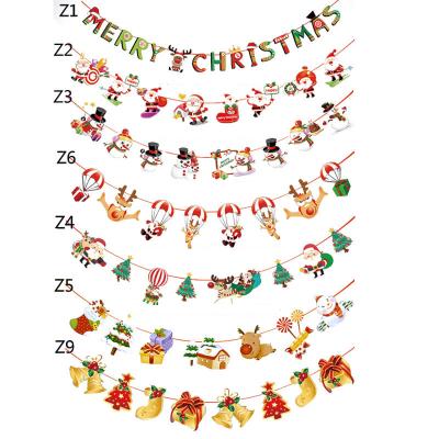 China Suitable for Home Decor Christmas Paper Bunting Banner Garland Cartoon Santa Snowman Hanging Custom Flag for Christmas Decoration for sale