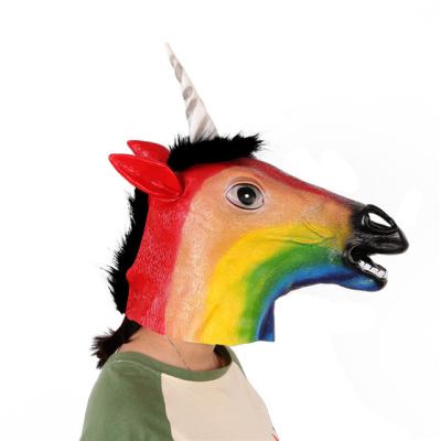 China Fancy Ball Rainbow Unicorn Unicorn Head Mask, Horse Head Mask, Funny Halloween Party Evade Glue Mask for sale