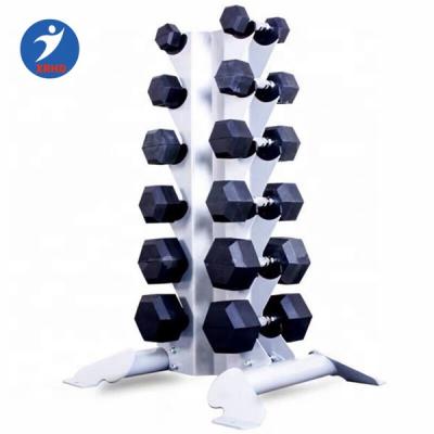 China Custom Hex Dumbbell Rack Dumbbell Weights Rubber Coated PU Vinyl Hex Dumbbell Rack for sale