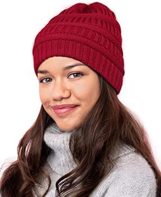 China COMMON Winter Knitted Satin Striped Beanie Hats For Women Cable Beanie Silky Soft Washed Warm Slouchy Hat for sale