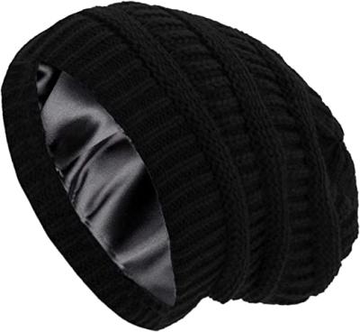 China COMMON Satin Striped Winter Hats For Women Women's Beanies Slouchy With Satin Lining Knit Silk Striped Beanie Hat for sale