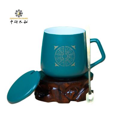 China Matte 7x9cm Reusable Ceramic Coffee Cup Traditional Chinese Medicine Style With Spoon for sale