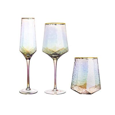 China New Viable Unique Creative Diamond Shape Glitter Goblet Crystal Cut Wedding Party Wine Glasses for sale