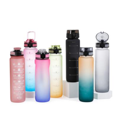 China Customized Viable Straw Mouth Time Marker Gym Cheap Wide Motivational Gradient Sports Plastic Water Bottle for sale