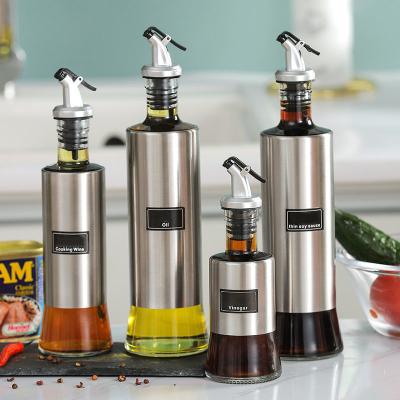 China Sustainable Vinegar Condiment Serving Dispenser Soy Sauce Seasoning Bottle Stainless Steel Oil Dispenser With Drip Free Spouts for sale