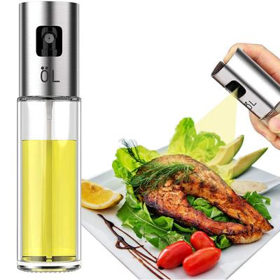 China Stocked Kitchen Tool BBQ Cooking Glass Bottle Household Olive Pump Oil Sprayer Stainless Steel for sale