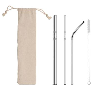 China Eeo-Friendly Reusable Coffee Sustainable Beverage Drinking Straws Set Customized Logo 304 Stainless Steel Metal Straw With Bag for sale