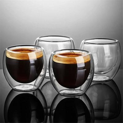 China New Heat Resistant Double Wall Mug Beer Espresso Stored Glass Coffee Mug Set Handmade Beer Mug for sale