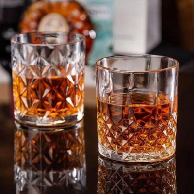 China Viable Wholesale Promotional Clear Diamond Crystal Glass Cup Printing Whiskey Embossed Glass Mug for sale