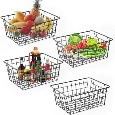 China Viable Wire Mesh Baskets For Storage Beverage Food Multifuciton Black Home Fruit Storage Basket Iron Wire Mesh Baskets For Storage for sale