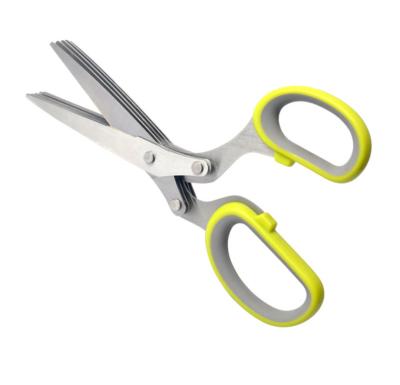 China 5 Blade 6 Inch 5 Blade Green Scissors Set Kitchen Multi Function Stainless Steel Home Vegetable Scissors for sale