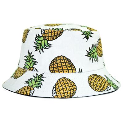 China Funny Sun Protection Wholesale Pineapple Canvas Double Sides Bucket Hat Reversible for sale