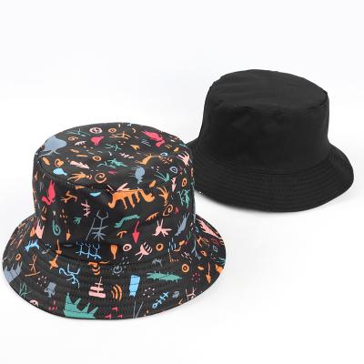 China High Quality Black Printed Bucket Hat Mens Womens Picture Fashion Bucket Hat Reversible Wholesale for sale