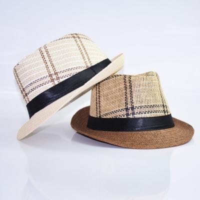 China Checked Wholesale Cheap Plaid Mens Summer Plaid Felted Hat Fashion Panama Hat Women for sale