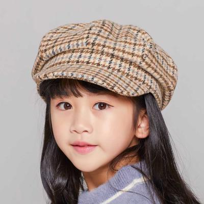 China Wholesale Classic Picture Plaid Drop Winter Children Girls Wool Newsboy Hat Beret Hat New for sale