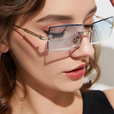 China Fashion Sunglasses 2021 New Women Shape Sunglasses PC Lens Square Rectangle Rimless Sunglasses Men for sale