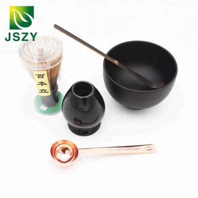 China Viable Matcha kit with gift box packing dark bamboo beater purple bamboo spoon chasen holder and matcha bowl for sale