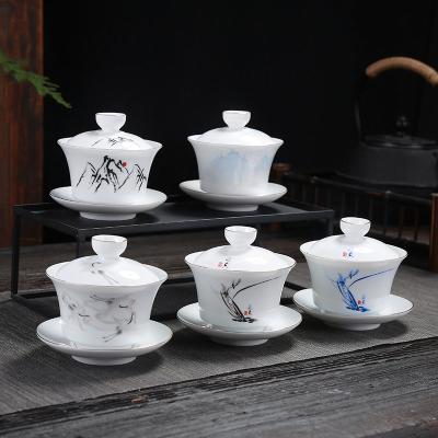 China Sustainable OEM ceramic gaiwan tea set customize traditional gaiwan cup gaiwan tea set for sale