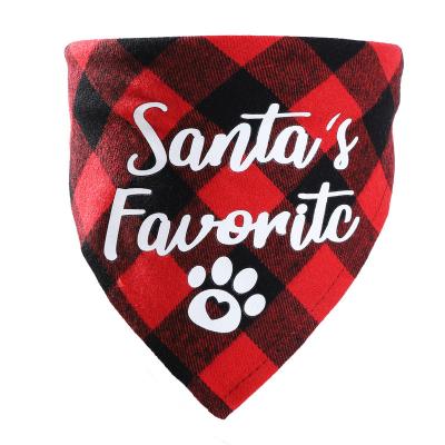 China Custom Stocked Plaid Pet Triangle Holiday Birthday Christmas Logo Adjustable Dog Bandana for sale